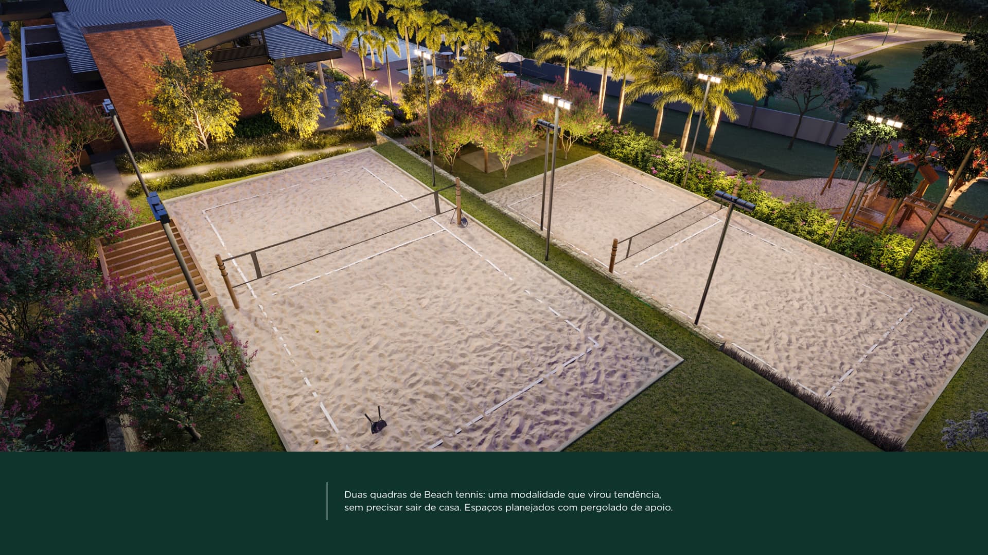 Duas quadras de beach tennis iluminadas